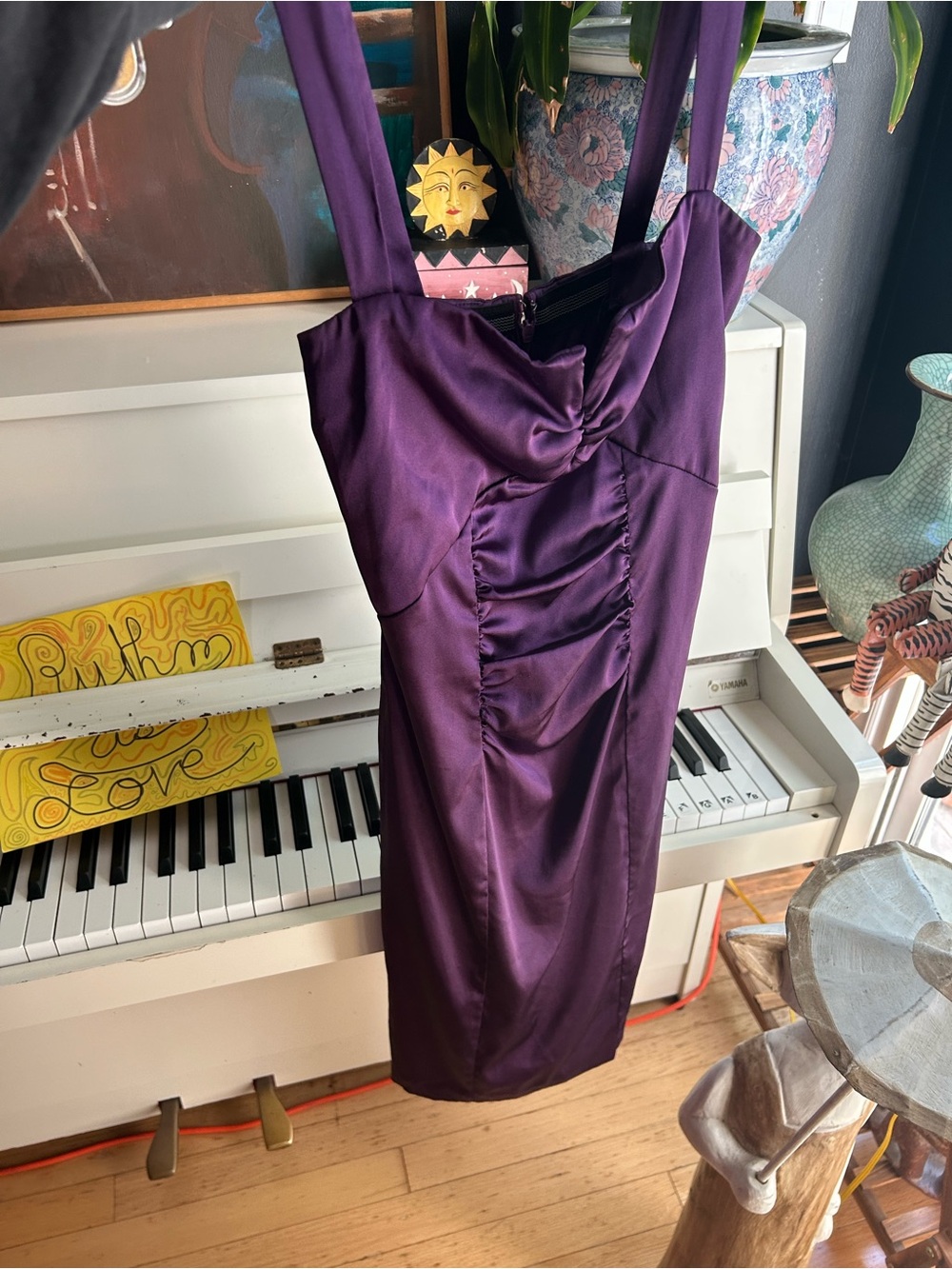 Le Chateau Purple Satin Ruched Cocktail Dress Women’s XS Sleeveless Midi Party - Picture 5 of 16